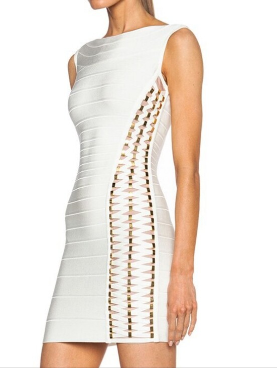 Herve Leger Dresses & Skirts - Herve Leger Bandage Mini Dress Gold Hardware Up Side